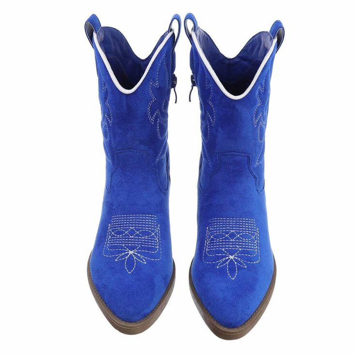 Western Biker Boots Dames Suede Kobalt Blauw
