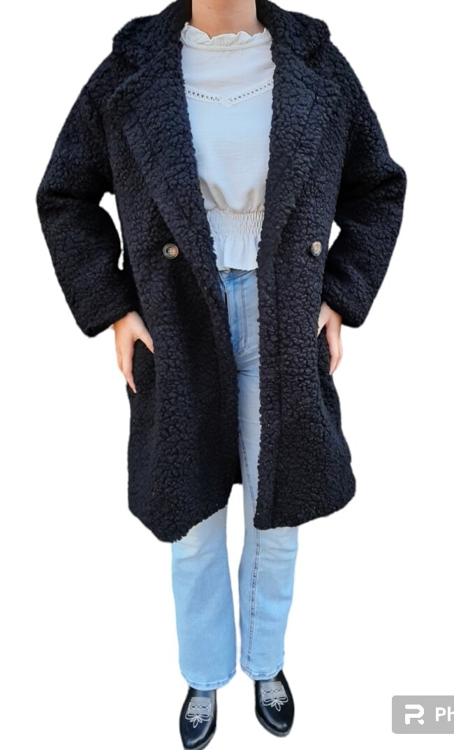 (Teddy) Winterjas Dames Zwart