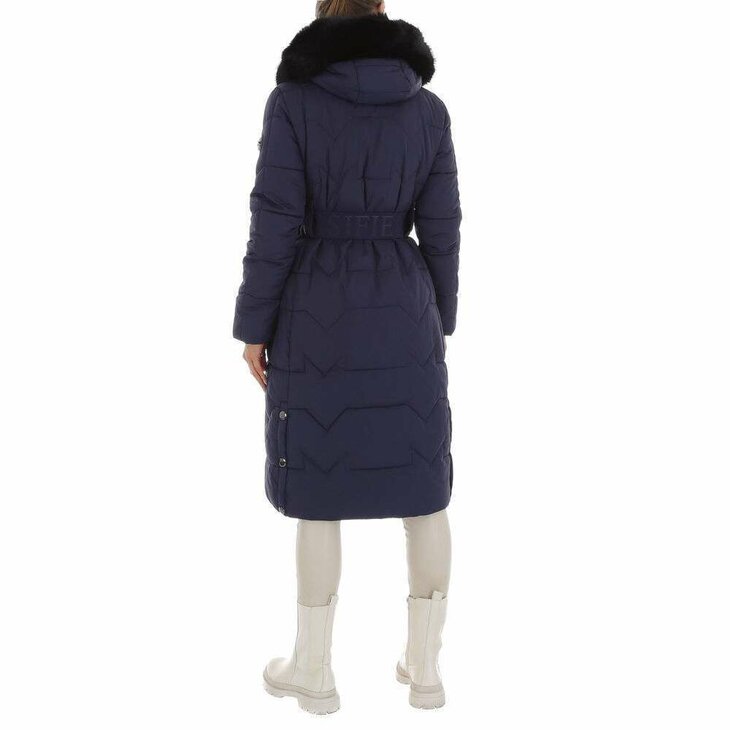 Lange Winterjas Donkerblauw, met riem