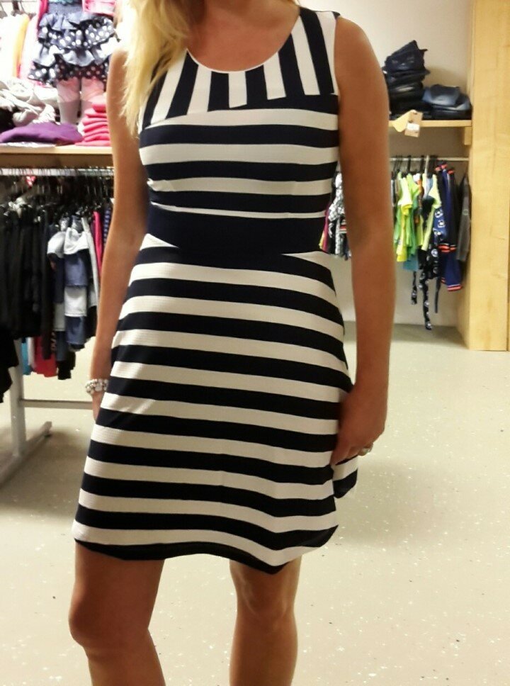 Jurk Dames Donkerblauw/Wit, maat M