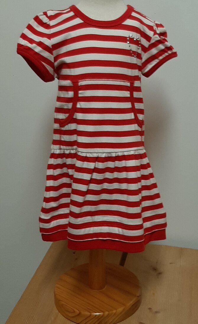 Jurkje Rood / Wit gestreept, maat 86
