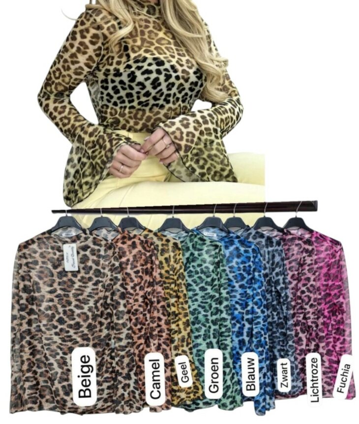 Panter Top met Flared Mouwen, BLAUW