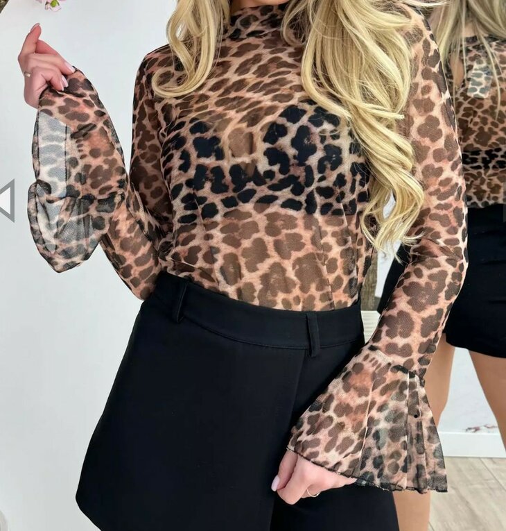 Panter Top met Flared Mouwen, BEIGE