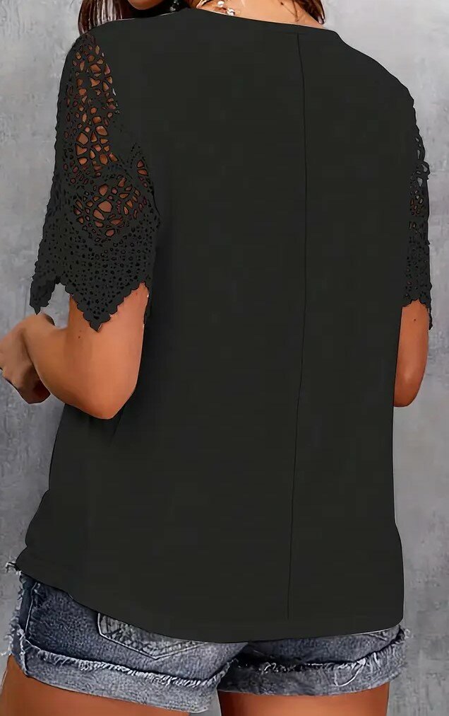 Tshirt Dames Zwart, met kant