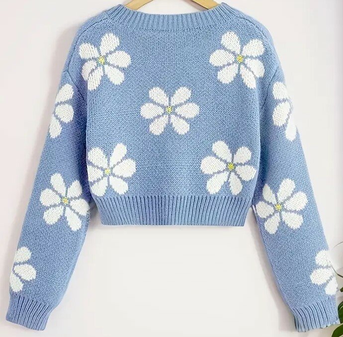 Truitje Bloemen Lichtblauw, maat 134/140