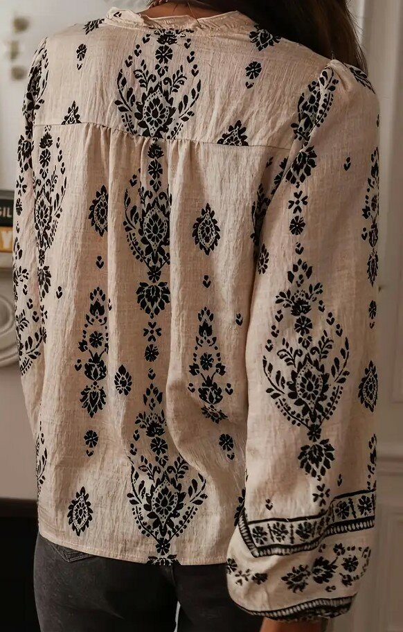 Blouse dames Gebroken Beige / Blauw