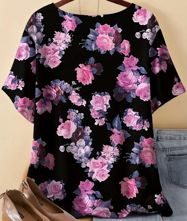 Tshirt Bloemen Zwart