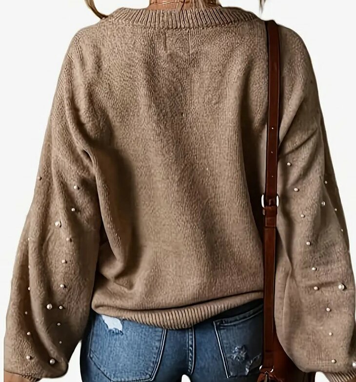 Trui of Pullover BEIGE,met parels