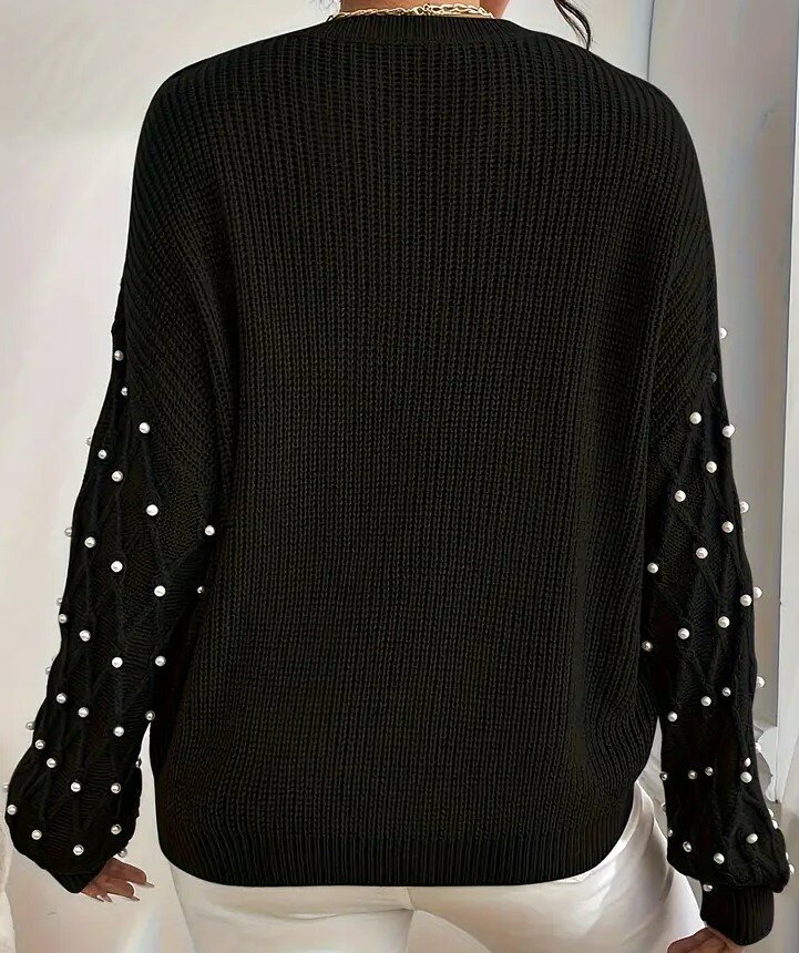 Trui of Pullover ZWART,met parels