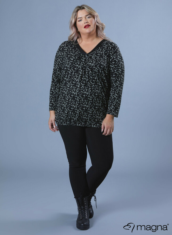 MAGNA Viscose V-hals Shirt Zwart