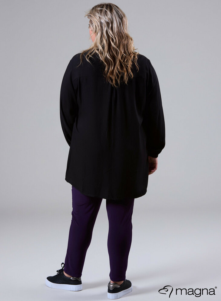 MAGNA Lang Viscose Trim Blouse Zwart